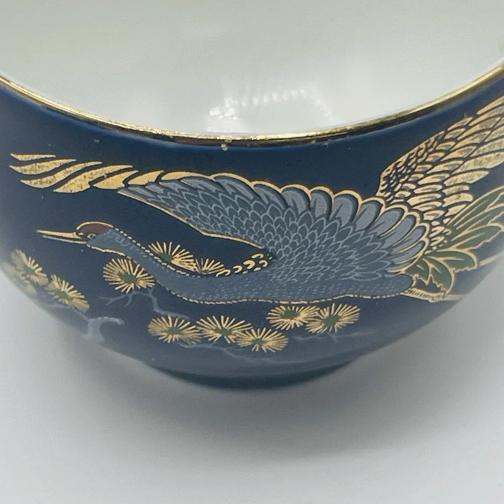 Vintage Japanese Cobalt Blue Tea Set With Gold Peacock Design - Teapot W/ 4 Cups